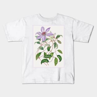 Violet Clematis Flower Branch Kids T-Shirt